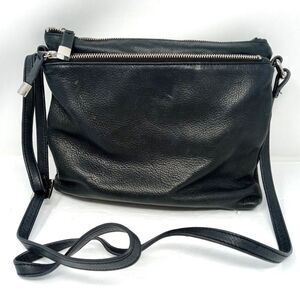 Margot Pebbled Black Leather Double Pocket Crossbody Bag Adjustable Classic